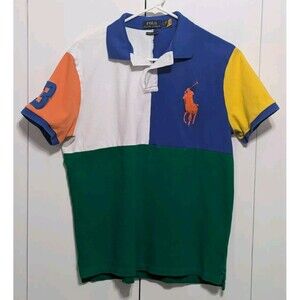 Polo Ralph Lauren Short Sleeve Shirt Green Blue White Colorblock Custom Slim Fit